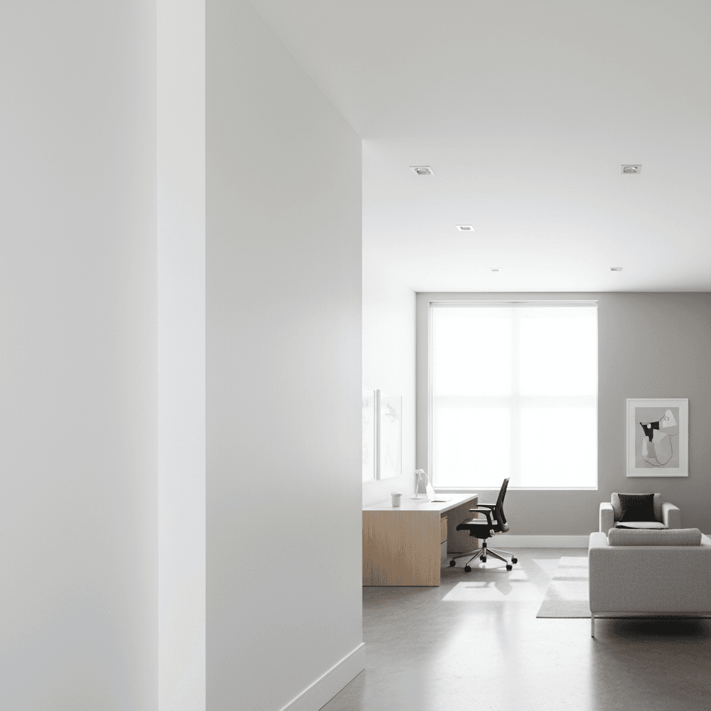 Professional office interior with freshly painted neutral walls and natural lighting